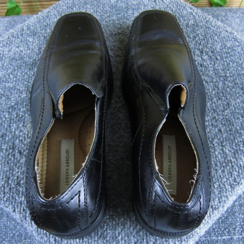 Joseph Abboud Men 8.5 Black Leather Slip On Dress Shoes‎ Classic Square Toe